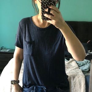 MNC Navy Linen-Blend Pocket‎ Tee - Size Large (Runs Small)